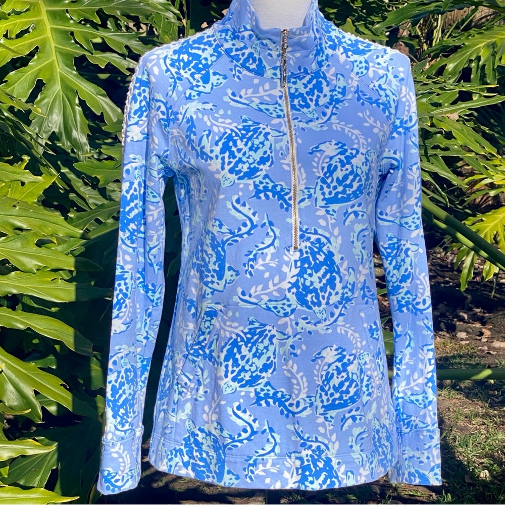 Lilly Pulitzer Turtley Awesome Blue and White Skipper Popover Half Zip Size Sm